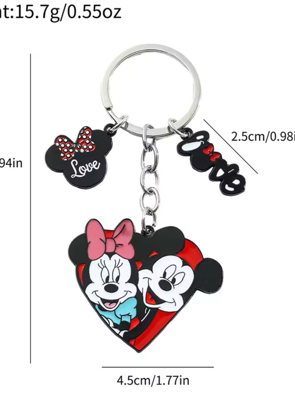 Cute Minnie & Mickey Heart Keychain - Black, Red, Pink